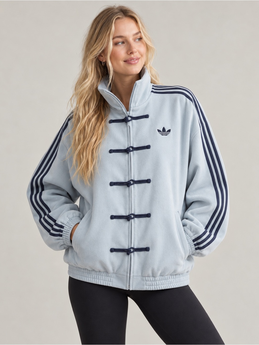Adidas Light Blue oversized trendy jacket